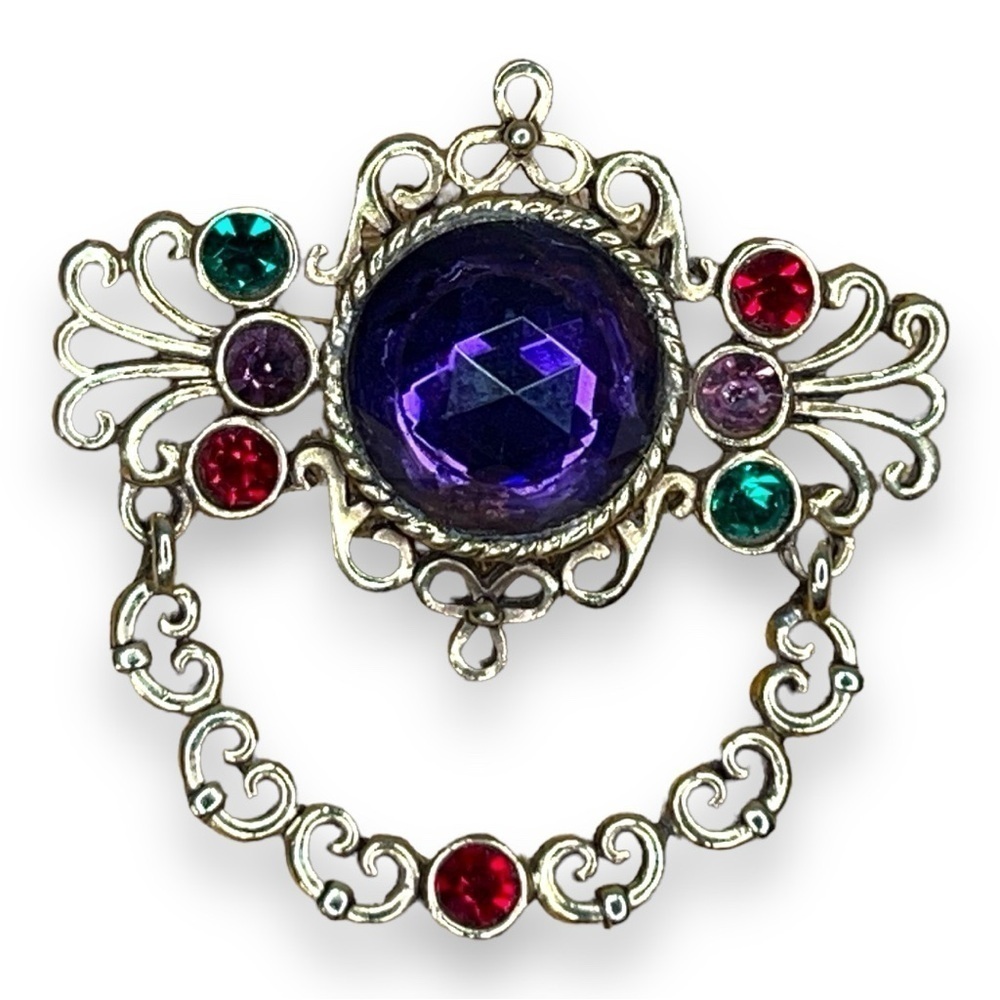 VINTAGE OAJC GOLD PIN COLORFUL BROOCH GEM RETRO
